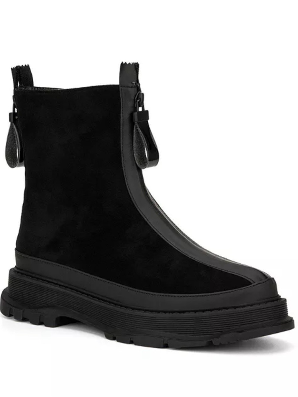 TORGEIS Black Suede Combat Moto Boots with Zippered Side